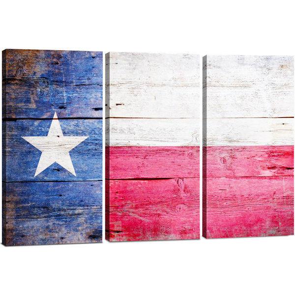 Trinx Rustic Texas Flag 3 Piece Wrapped Canvas Painting Wayfair